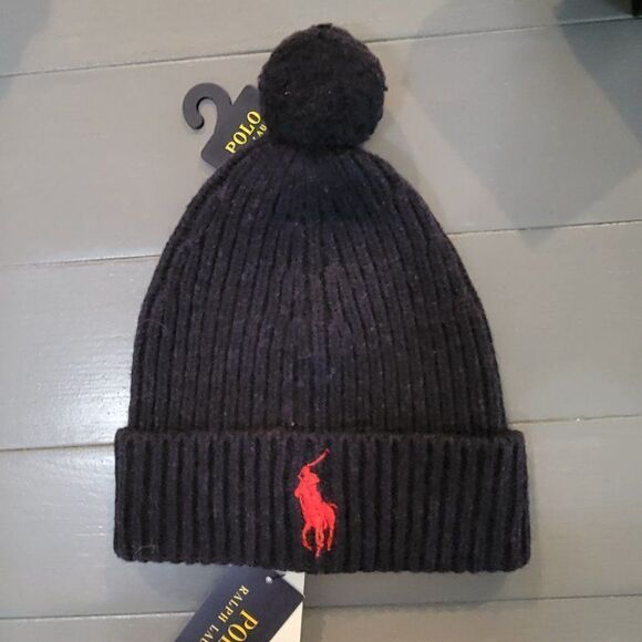 Polo Ralph Lauren Men`s Blue Wool/Nylon Big Pony Signature Merino Cuffed Beanie - Picture 6 of 13
